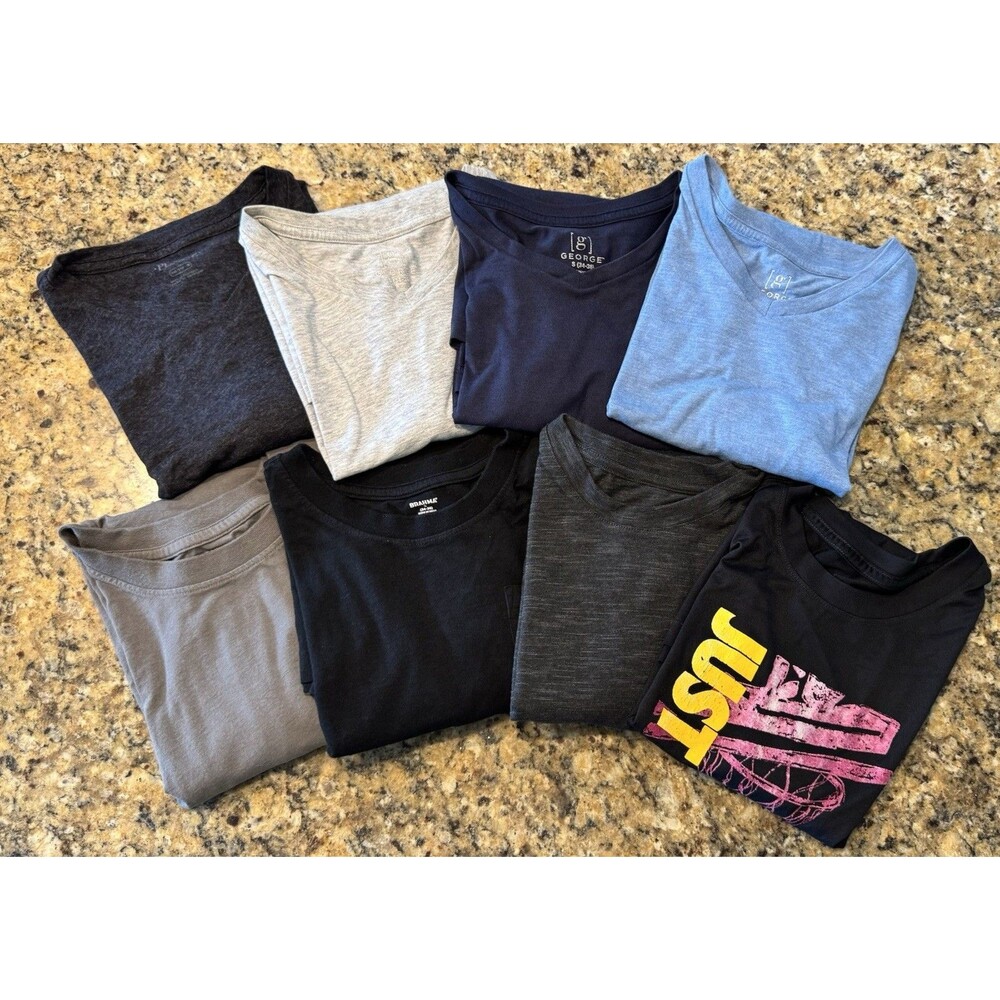 Mens S Basic T-Shirt Lot 8 Pc Nike George Brahma Short Sleeve V Neck Crew Tees